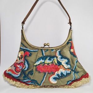 Bagteria green canvas beaded bag